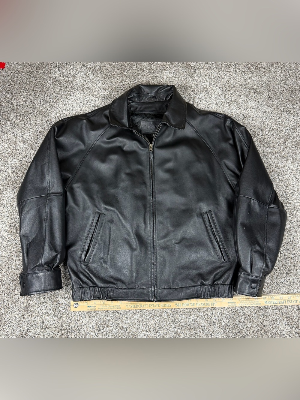 Sz Medium Men’s St. John’s Bay Full Zip Leather Bomber Coat Jacket Black